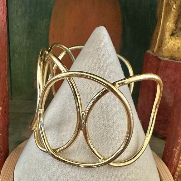 Gold-Tone Open Circle Openwork Cuff Bracelet - Picture 5 of 9